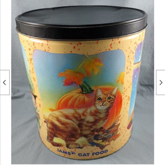 11" Tall Vtg 1994 IAMS Cat Food Storage Container 4 Seasons Metal Tin Canister - Picture 2 of 9